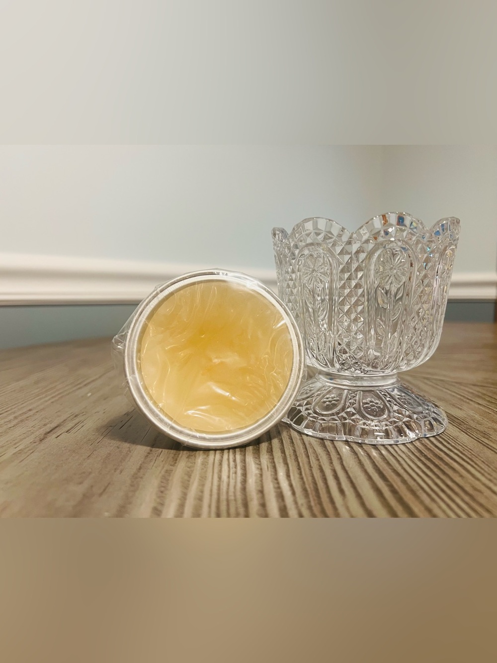 Avon x Fostoria Crystal Candle Holder with Floral Medley Candle Insert